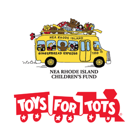 Children's Fund school bus logo and Toys for Tots train logo